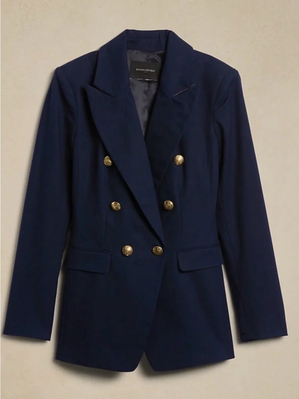 Banana Republic Factory Icon Women Blazer 12 Petite Navy Blue Gold Button 569851 - Picture 2 of 9